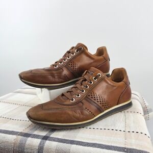 Magnanni Cristian Brown Leather Perforated Low Top Sneakers Shoes Men's Size 7 M